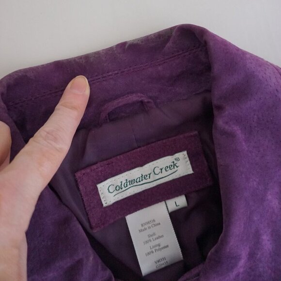 Vintage Coldwater Creek Purple 100% Suede Leather Zip Moto Biker Jacket L - Picture 11 of 12